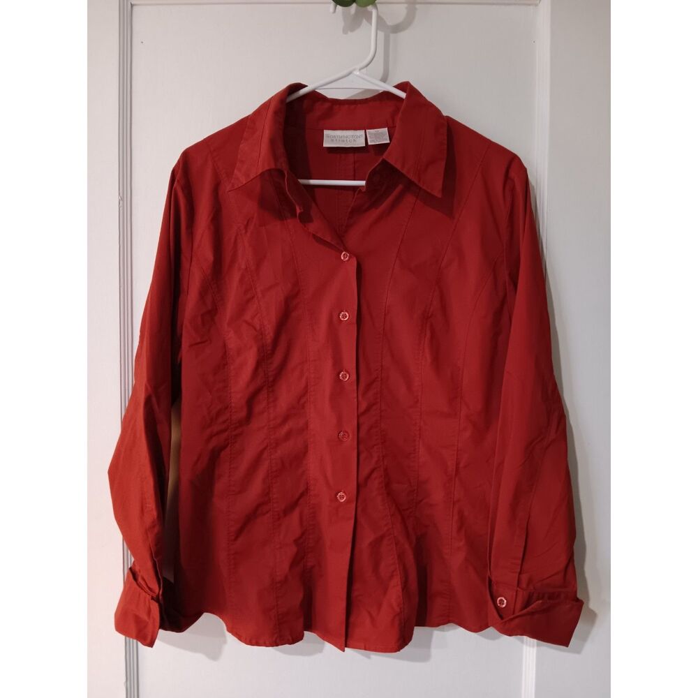 Worthington Rust Orange Stretch Button Down Shirt Size 14 Fall Basics Classic
